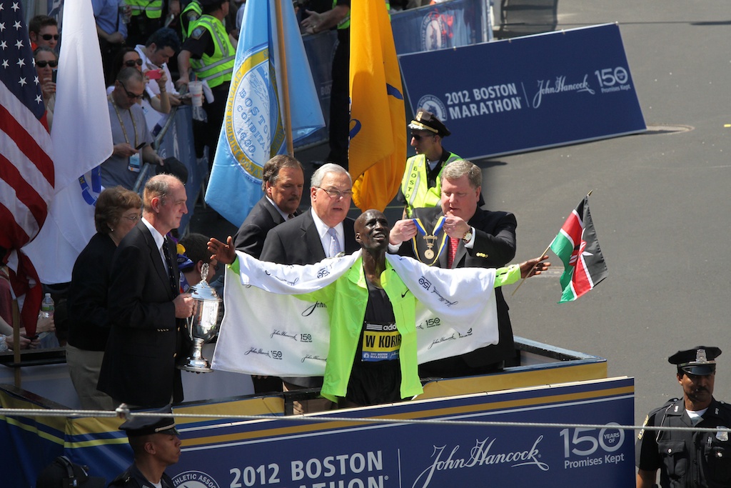 Wesley Korir au marathon Boston en 2012 CC Hyunah Jang/Boston University News Service